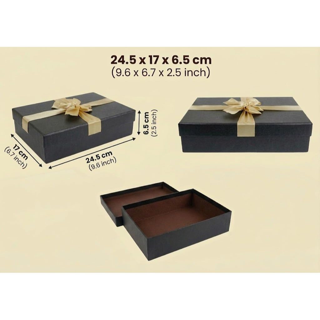 Emartbuy Black Rigid Gift Box with Ribbon, Rectangular Quality